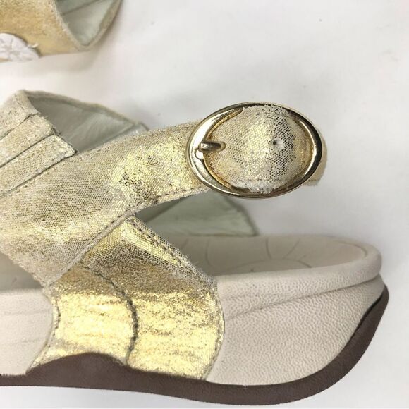 Hotter JAVA Metallic Shimmer Gold Cream Thong Toe Slingback Comfort Sandals NEW - Picture 10 of 16